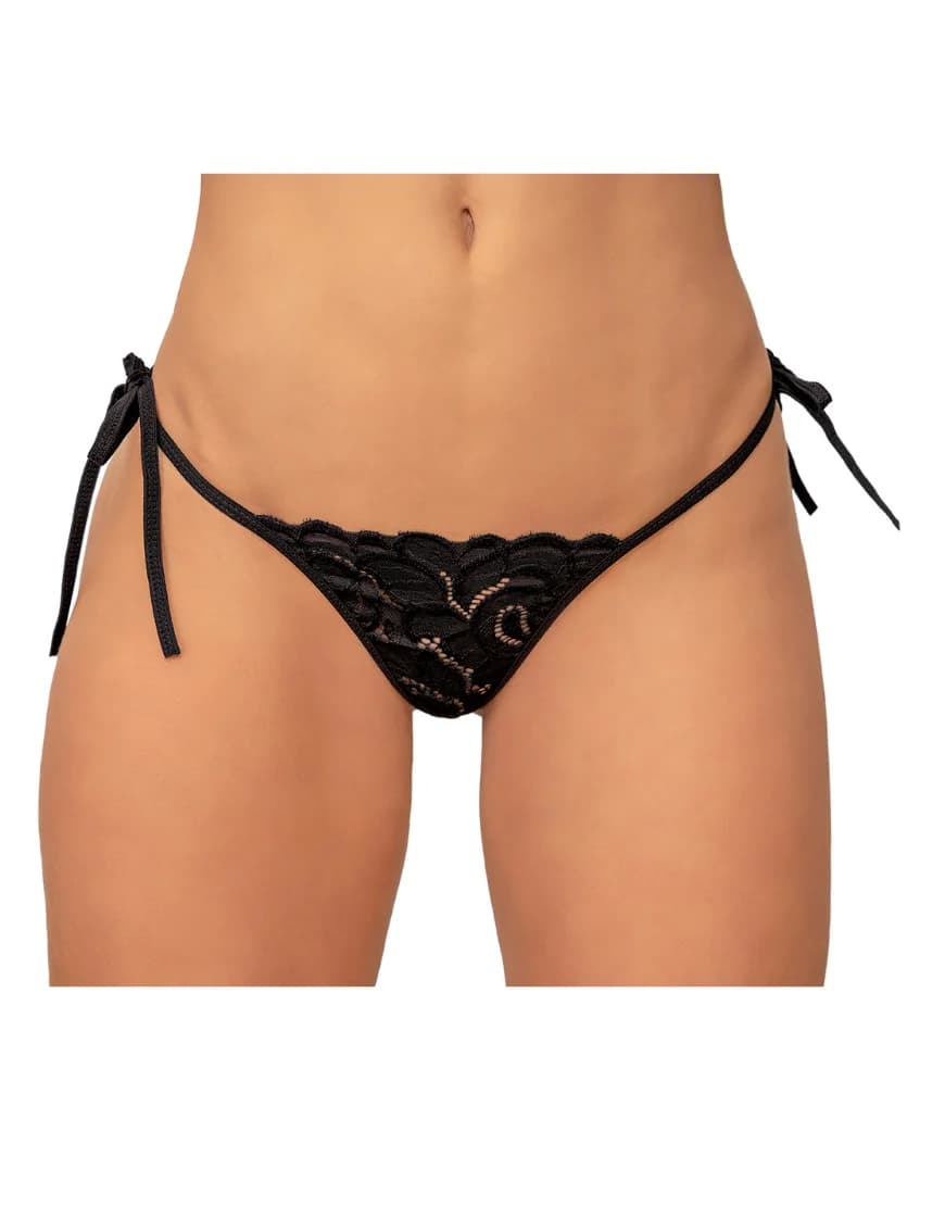 Panty en encaje de amarrar 3 hilos negra