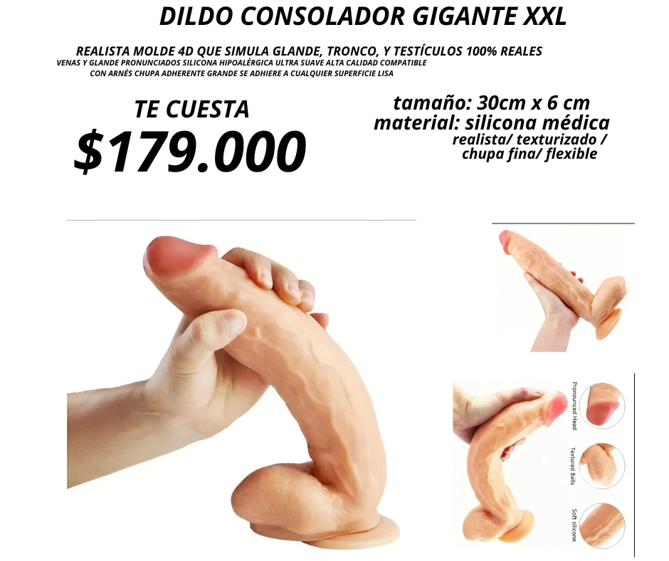 Dildo Realista Grande Consolador Silicona Medica 30cm Chupa dubian